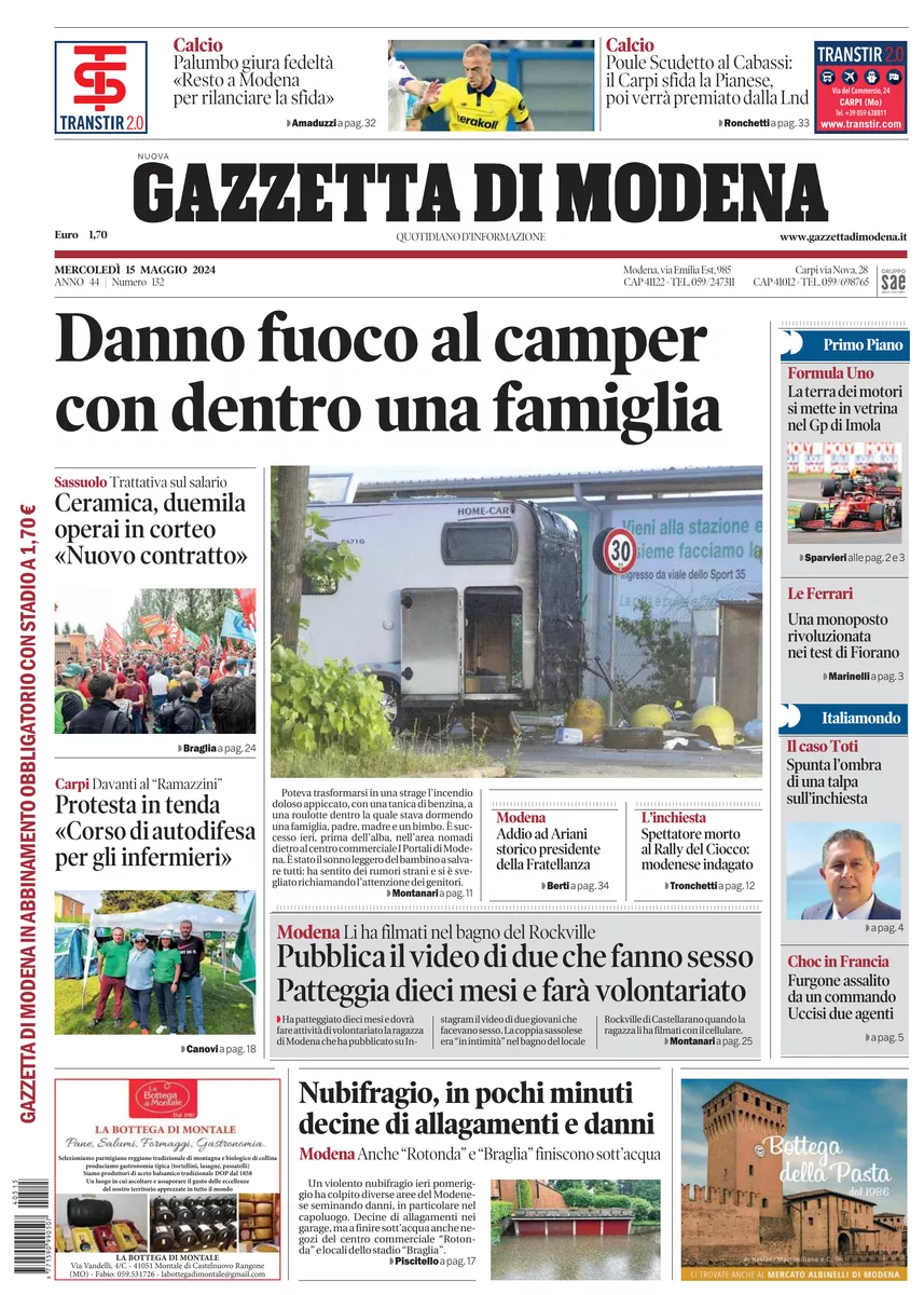 Prima-pagina-gazzetta di modena-oggi-edizione-del-2024-05-15